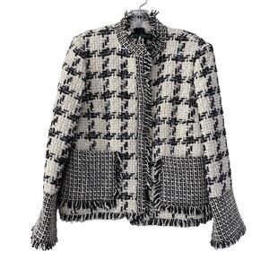 Vtg Harve Benard Womens Tweed Wool Blend Fringe Jacket Blazer Sz 8P Old Money